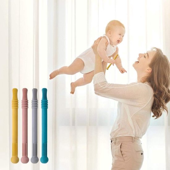 OUYLAF bijtketting meisjes - Bijtspeeltje - bijtspeeltje baby - Bijtspeelgoed - Baby speelgoed - Siliconen Bijtspeeltje met Houten Ring - Teether - Kraamcadeau - 4pcs van Merkloos — afbeelding 4