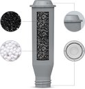 Gedetailleerde doorsnede van een koffiefilter met illustraties van filtermaterialen.