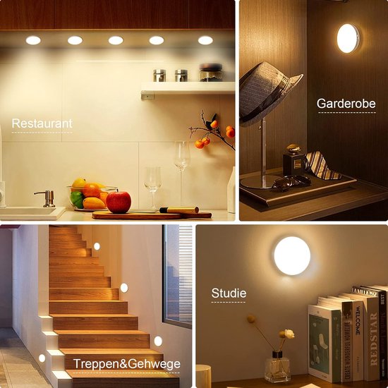 Nachtlamp Set - 8 LED Bewegingssensor Nachtverlichting - Oplaadbaar via USB en 3 Werkmodi - Automatisch Aan/Uit/Stand-by - Voor Slaapkamer, Gang en Toilet - 3000K Warm Wit Licht - 3 Stuks van Merkloos — afbeelding 5