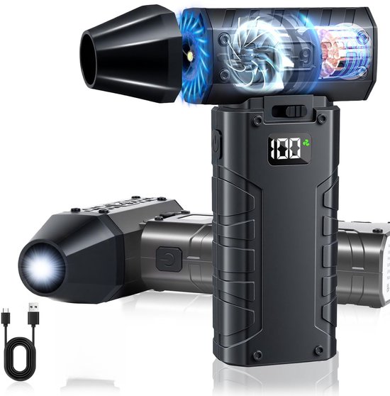Elektrische stofblazer 130.000 tpm, 70 m/s luchtstroom, 100 snelheidsniveaus, LED-display, USB-C, antistatisch