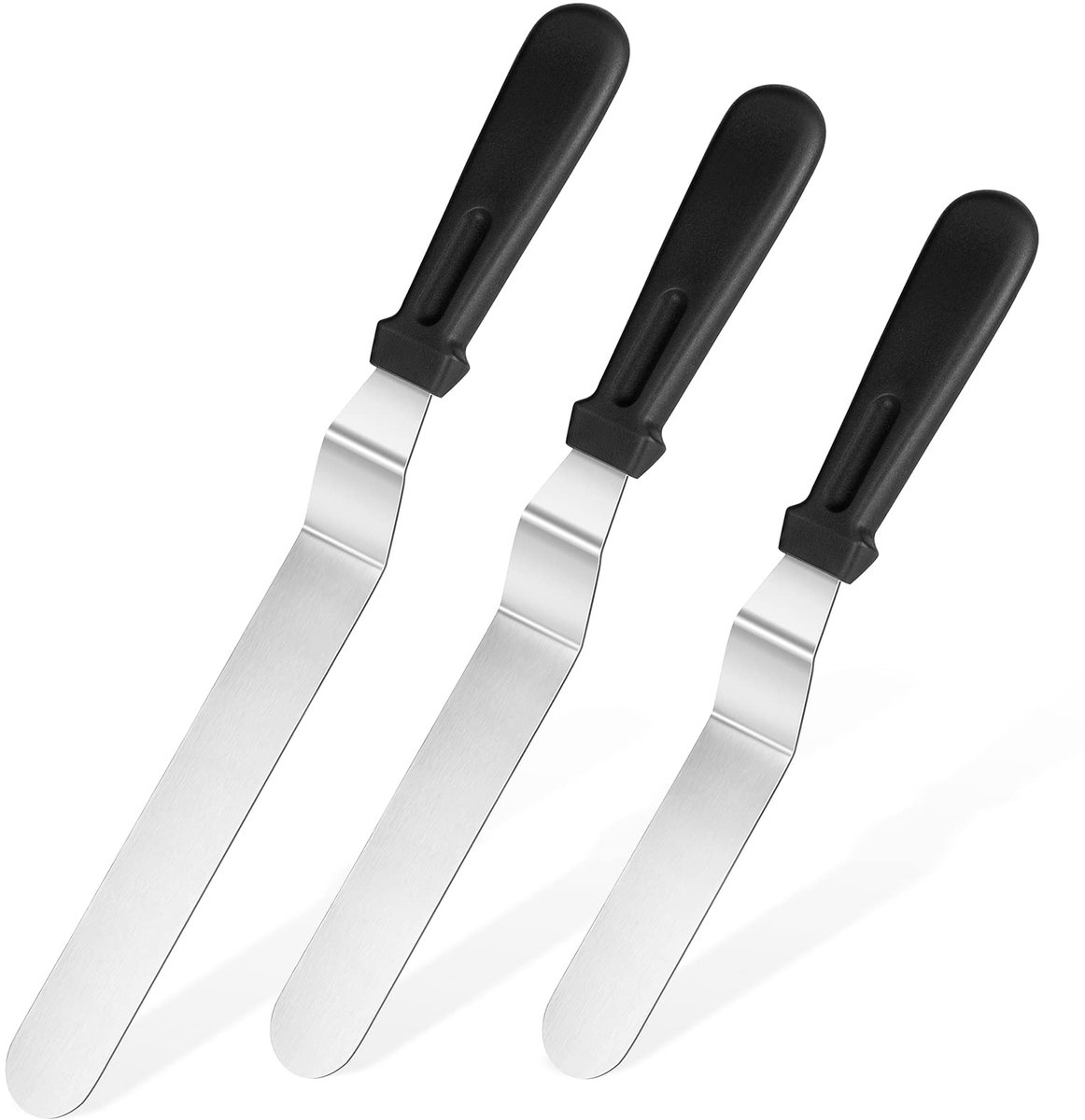 Tortenmesser Set-15/20/25cm-3 Stück-Edelstahl Streichmesser-Schwarz-Torten Dekoration Backen