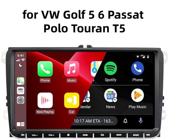 Autoradio Bluetooth, 9" Android 13 Car Radio met CarPlay en GPS Navi voor VW Golf 5/6, Passat, Polo, Touran & T5