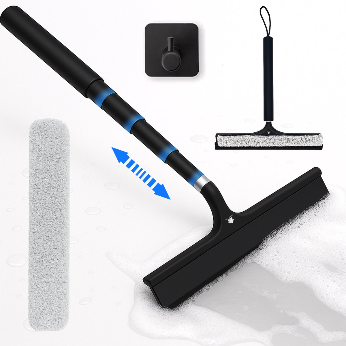 AKSA Home® Douchewisser en Vloertrekker - Douchewisser - Trekker Douche - RVS Vloerwisser - Uitschuifbaar - Zwart