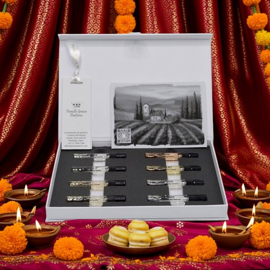 CADEAU TIP - Luxe Franse Eau de Parfum - Ontdekking geschenkset - voor een nieuwe belevenis - met 8 verschilende geuren met gratis hals-sierraad.