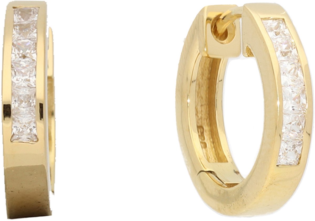 Glow 107.8012.00 Dames Oorbellen - Oorringen - Sieraad - Zilver met goudkleur - Zirkonia - 16.5 mm lang