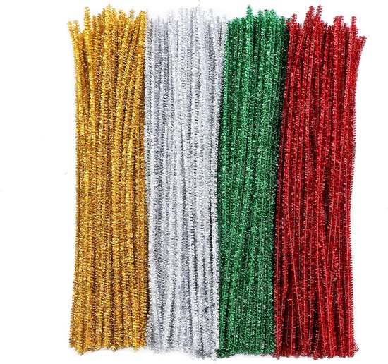 KAONESS Pijpenragers, glitter, 300 stuks, chenilledraad, buigpluche, knutseldraad, meerkleurig, 30 cm x 6 mm, voor doe-het-zelf knutselen en decoraties