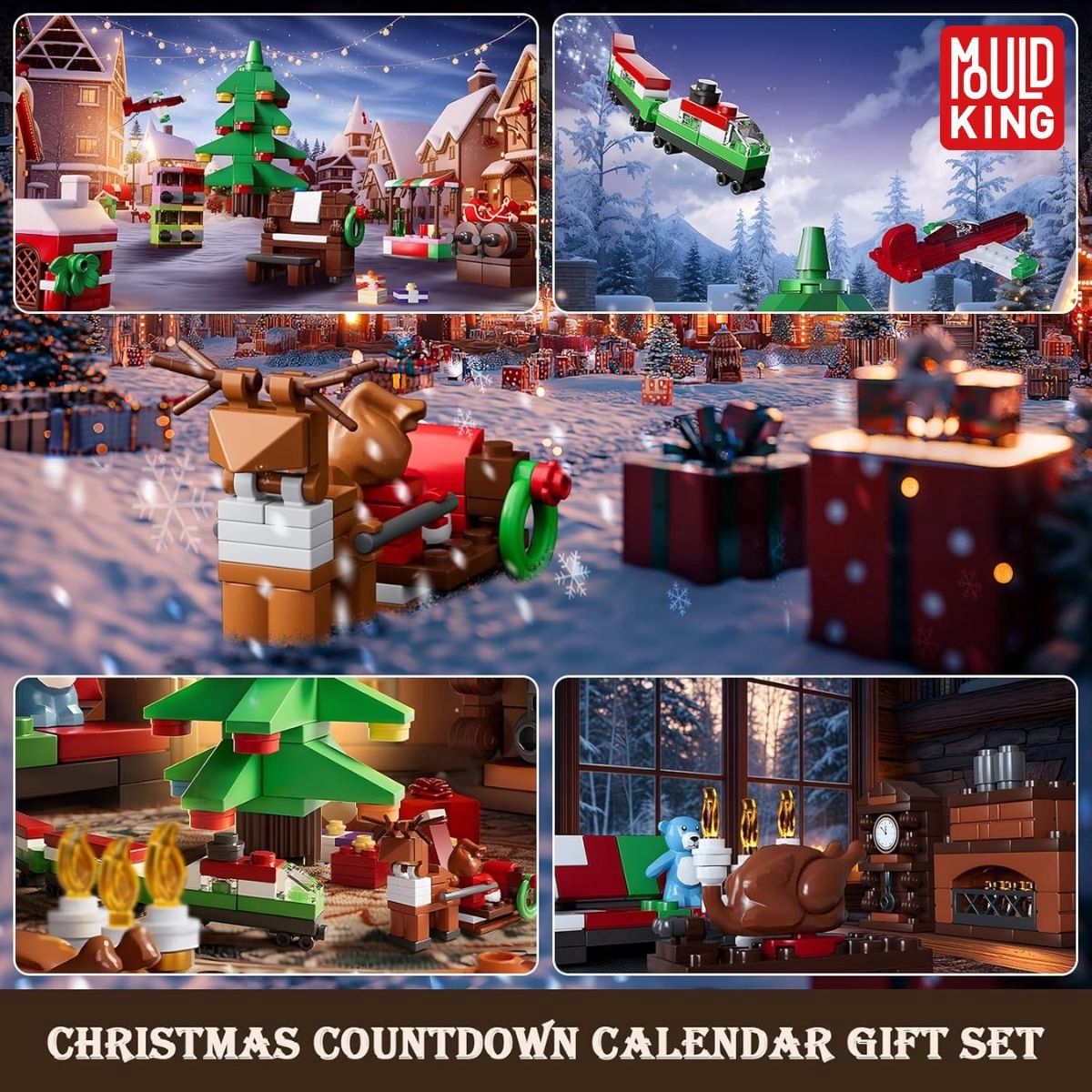 Mould King Kerst adventskalender #1 24-delig 2025 - 2026 aftelkalender bouwset | Incl. mini kerstboom / trein | Creator classic bouwpakket compatibel met lego | Educatief speelgoed voor volwassenen & kinderen | Bouwdoos met 694 bouwstenen — afbeelding 8