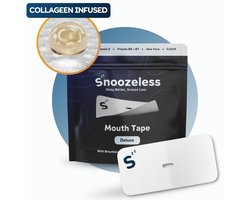 Snoozeless Collageen Mondtape met Ademgaatje – Infused met Collageen, Vitamines & Aloë Vera – Veilige Anti-Snurktape voor Beginners, Gevoelige Huid & Droge Lippen – 30 stuks
