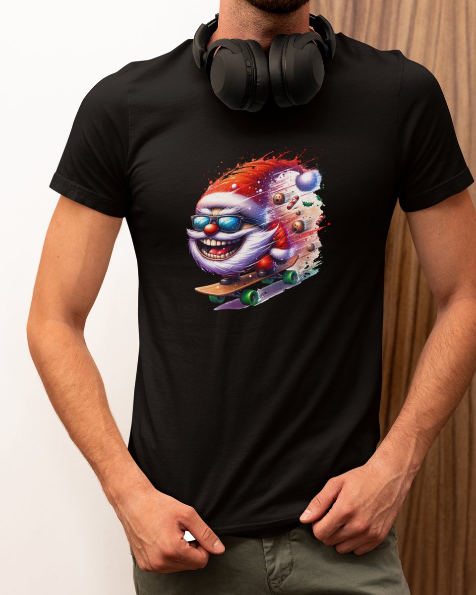 Skater Santa Santa - Kerst T-shirt Zwart - Grappig T-shirt - Maat XL - Kerst Cadeau Mannen - Limited Edition