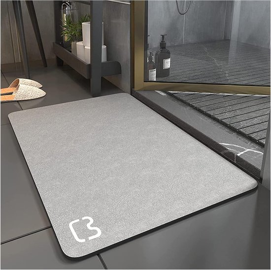 Badmat, tapis de bain super absorbant en diatomées, tapis de douche antidérapant à séchage rapide, tapis de sol en pierre de bain, lavable en machine (gris, 50 x 80)