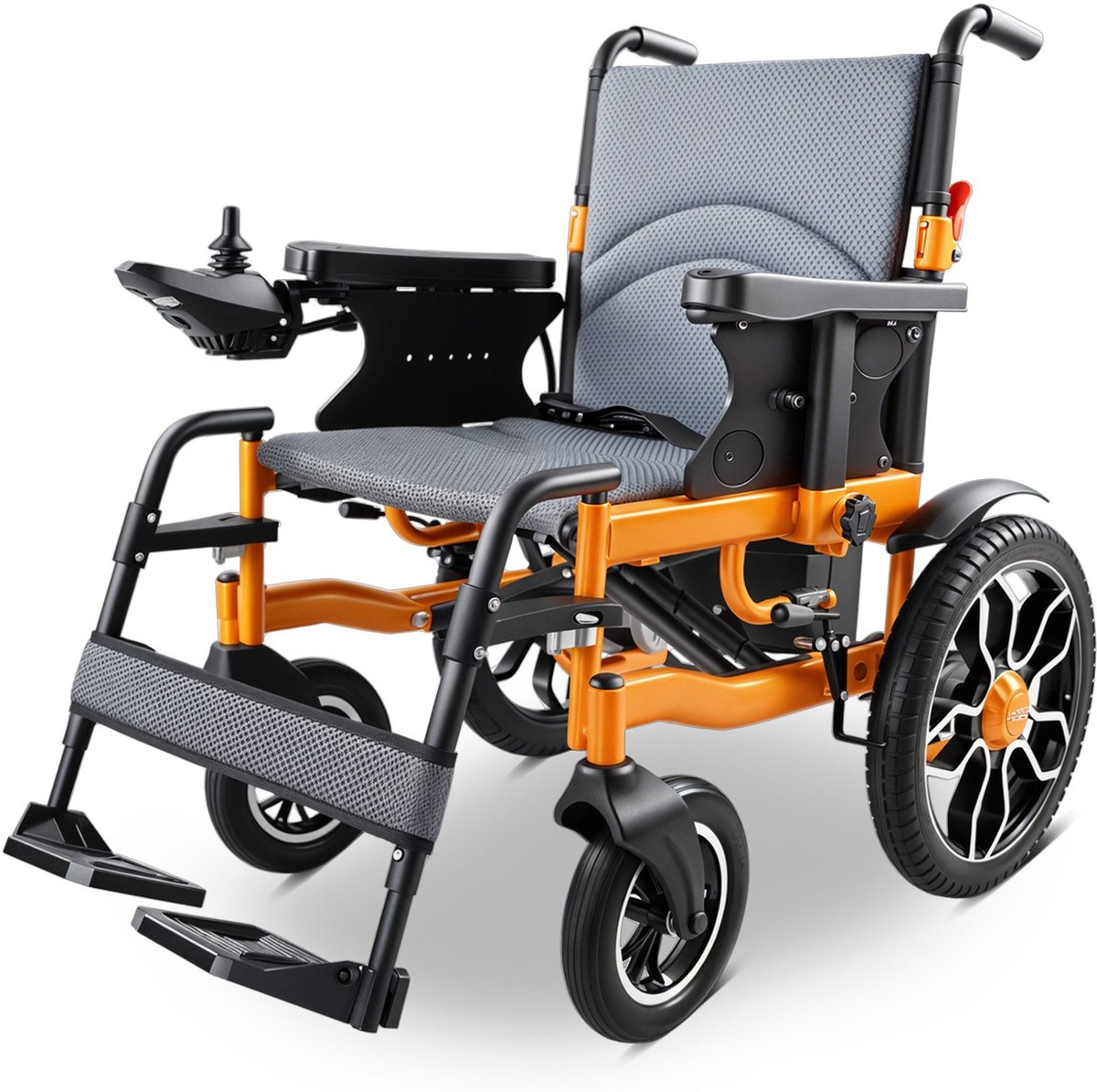ZygenAir YHW001-D Elektrische Rolstoel - Lithiumbatterij 24V/12Ah - 20 km Bereik - Sterk Dubbel-X Frame - 150 kg Draagvermogen - Lichtgewicht& Opvouwbaar - Comfort & Stabiliteit - Oranje