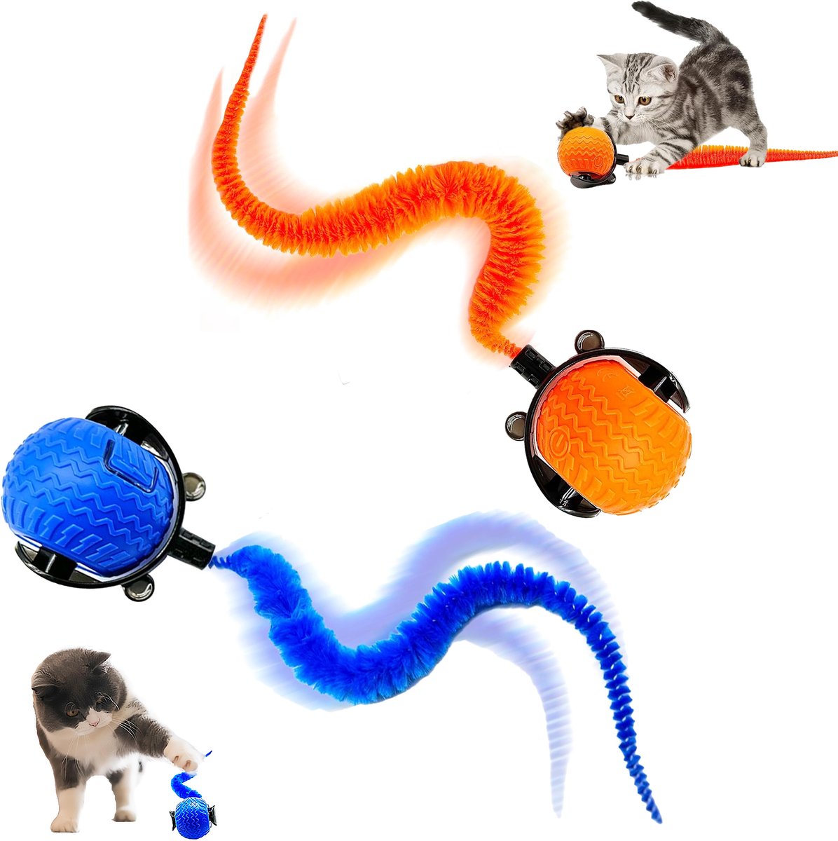 Slim Interactief Kattenspeelgoed – Elektrische Zelfrollende Kattenbal met 3 Lichtmodi (Blauw, Paars, Groen) – USB Oplaadbaar, Kras- en Bijtbestendig, Automatisch Speelgoed voor Katten en Honden - ANMI