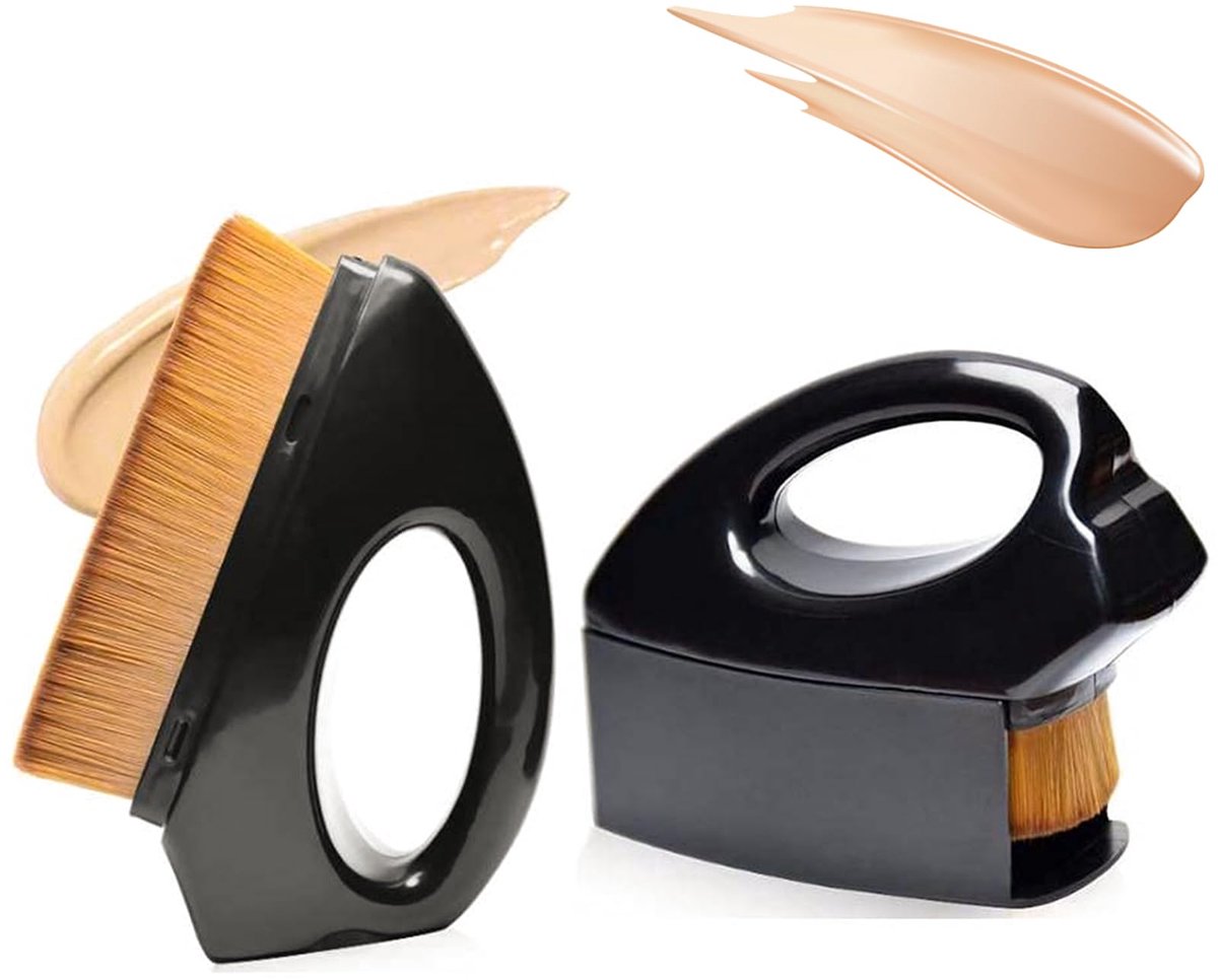 Verpakking van 2 Foundation Brushes, Make-up Brushes, Kleine Foundation Brushes voor Strijken, Draagbare Foundation en Reiniging, Naadloze Foundation Brushes, Groefontwerp, Hoge Dichtheid met Beschermhoes