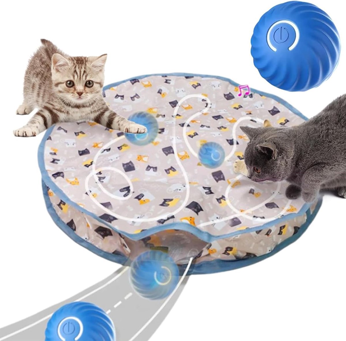 2-in-1 Elektrisch Interactief Kattenspeelgoed – Oplaadbaar Verstop Speelkleed met Bewegende Kattenbal – Slimme Bewegingssensor, Automatische Obstakelvermijding, Type-C Oplaadbaar - ANMI