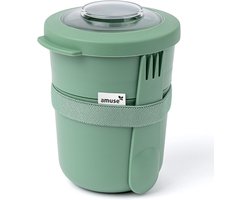 Amuse Tylla Duo Sage Lunchbox - 150ml + 450ml - Yoghurt Beker to go - Perfect afsluitbare Muesli Beker met Spork - Lekvrije Lunchpot - BPA-vrije Soepbeker – Groen
