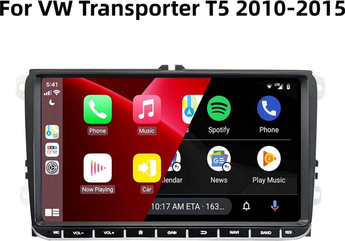 Autoradio Bluetooth - Auto Navigatiesysteem 9 Inch - Android 15 Auto Middenbeheer Met CarPlay / GPS-Navigatie / Achteruitrijcamera - Geschikt voor Volkswagen Transporter T5 2010-15