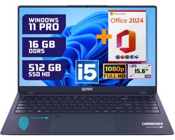 Krachtige 15.6" Full HD Notebook | Snelle Intel Core i5 & 512GB SSD | 16GB DDR5 Geheugen | Windows 11 Pro Editie + Office 2024 voor Zakelijk, Thuis en Studie