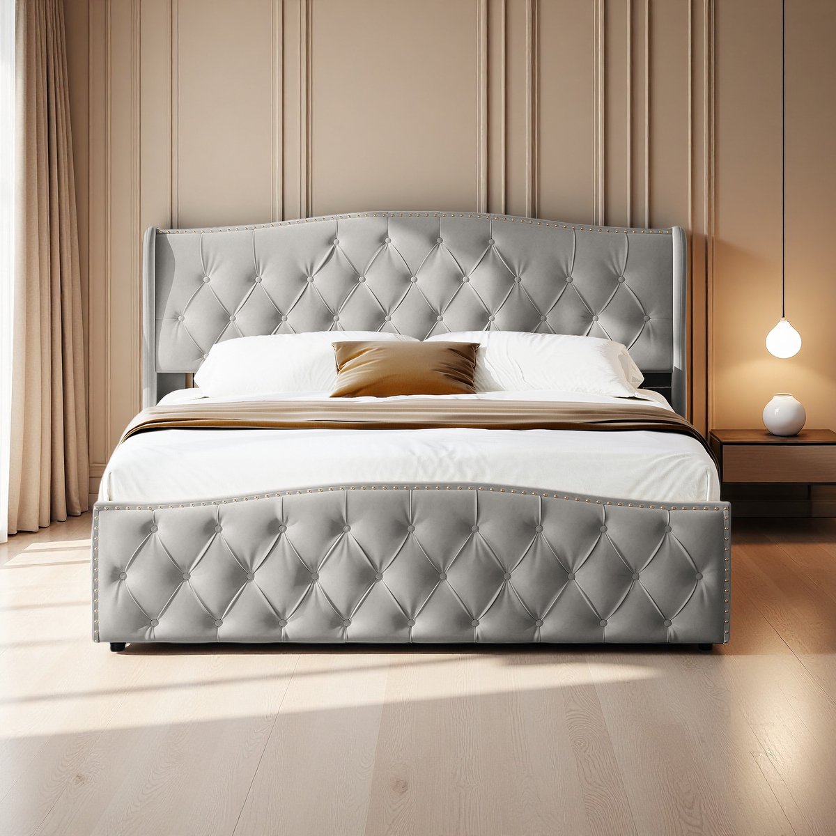 Luxe Grijs Fluwelen Tweepersoonsbed 140x200 cm met - afbeelding 2