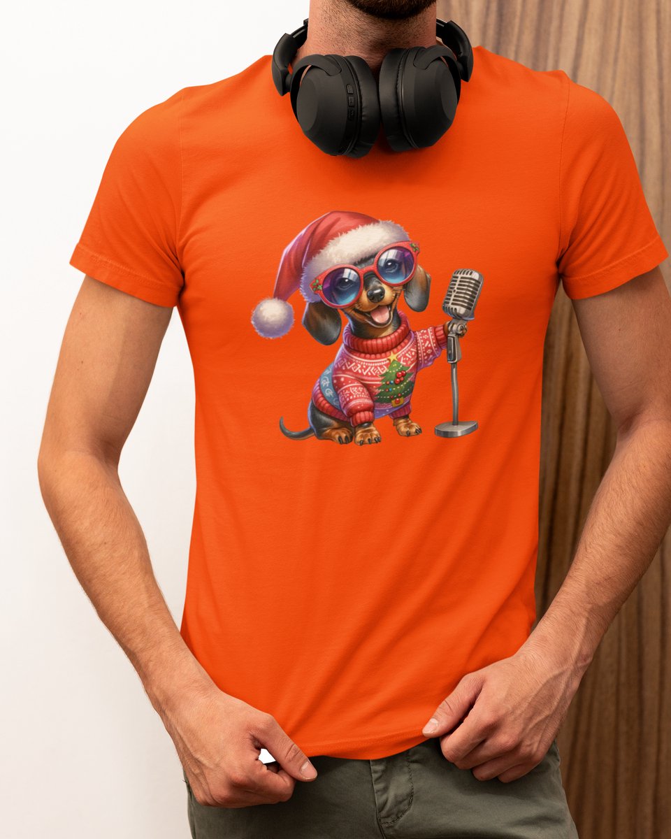 Singing Dog Kerst - Kerst T-shirt Oranje - Grappig T-shirt - Maat S - Kerst Cadeau Mannen - Limited Edition