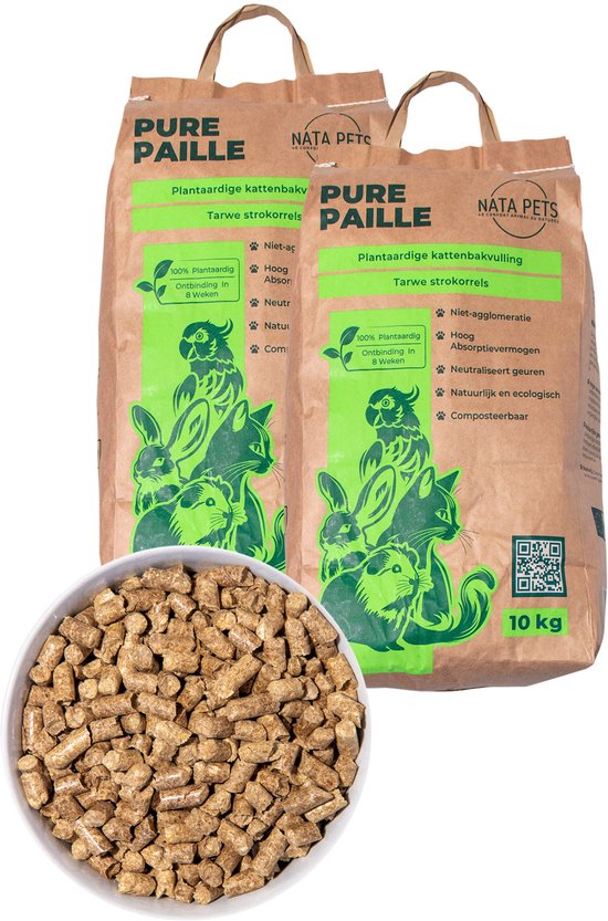 Litière pour chats, lapins et rongeurs, végétale, écologique, biodégradable 2*10 kg / 34L