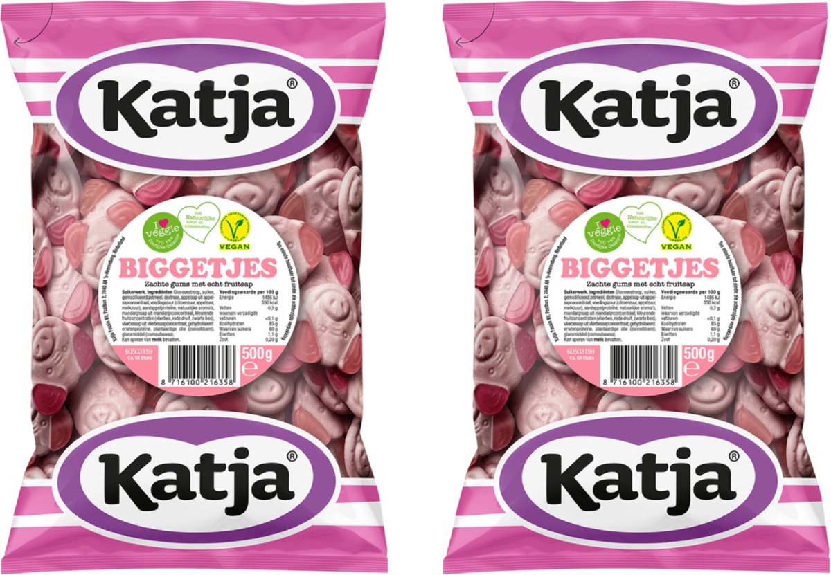 Katja - Biggetjes - 1 Kilo- 2x500 Gram - Biggen - Varkens - Varken - Snoep