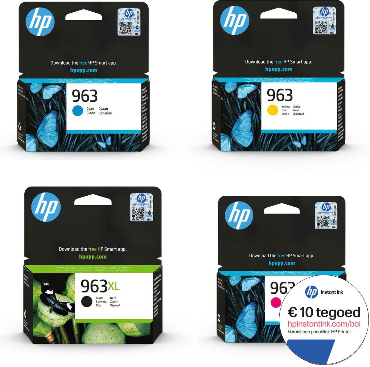 HP 963 + 963XL - Inktcartridge kleur & zwart + Instant Ink tegoed