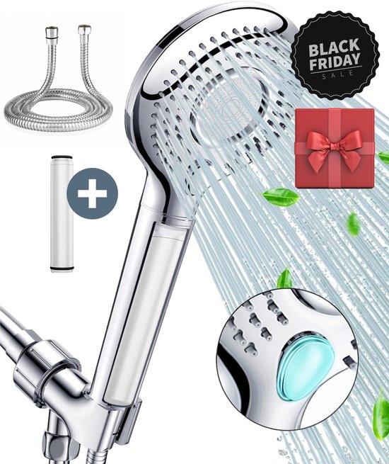 VITASENSE® XXL Douchekop met Hoge druk, Slang en Filter - Doucheset Regendouche - 3 Sproeistanden - Waterbesparend - Chroom