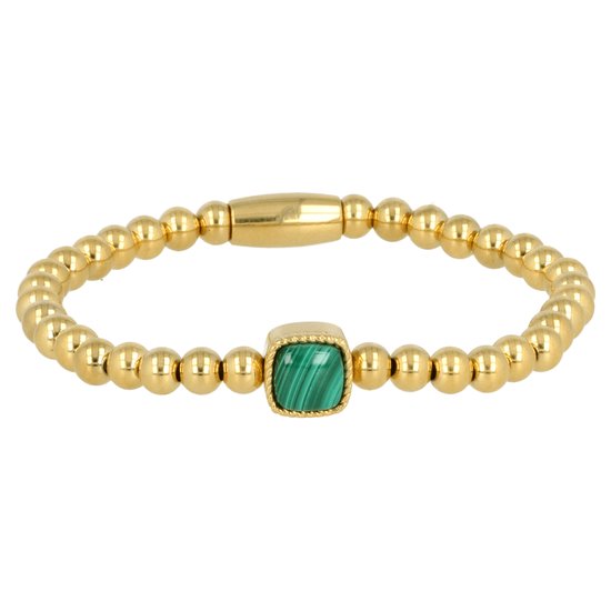 Bracelet à breloques élastique avec pierre Malachite - Bracelet en or avec pierre Malachite - Avec coffret cadeau de luxe