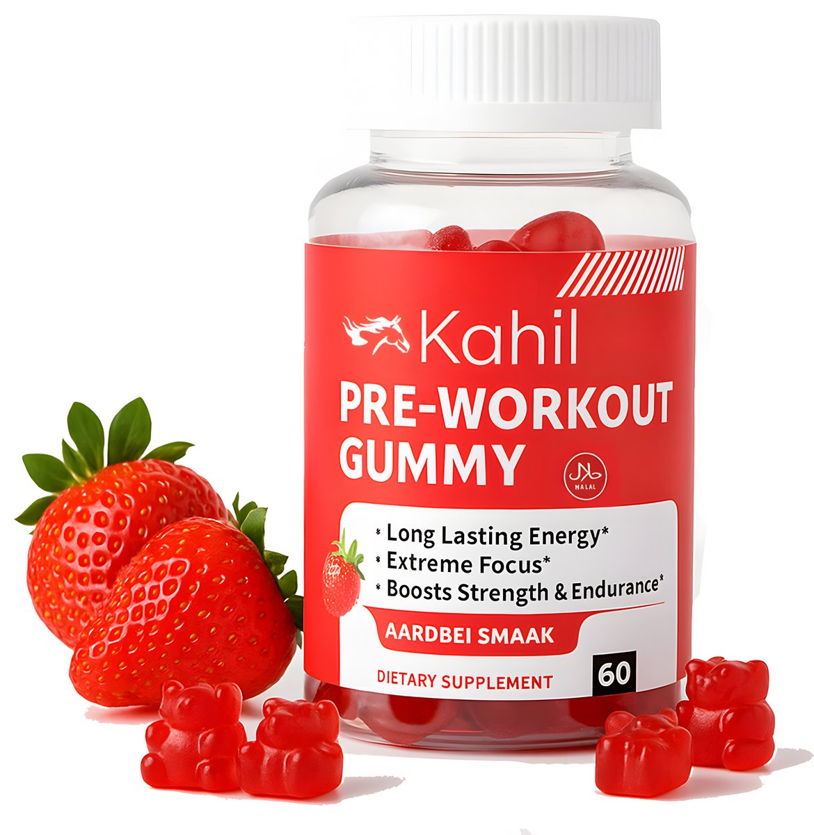 Kahil - Pre-Workout Gummies - Aardbei Smaak - 60 Stuks - met Vitamine B12 Creatine en Taurine - Shot