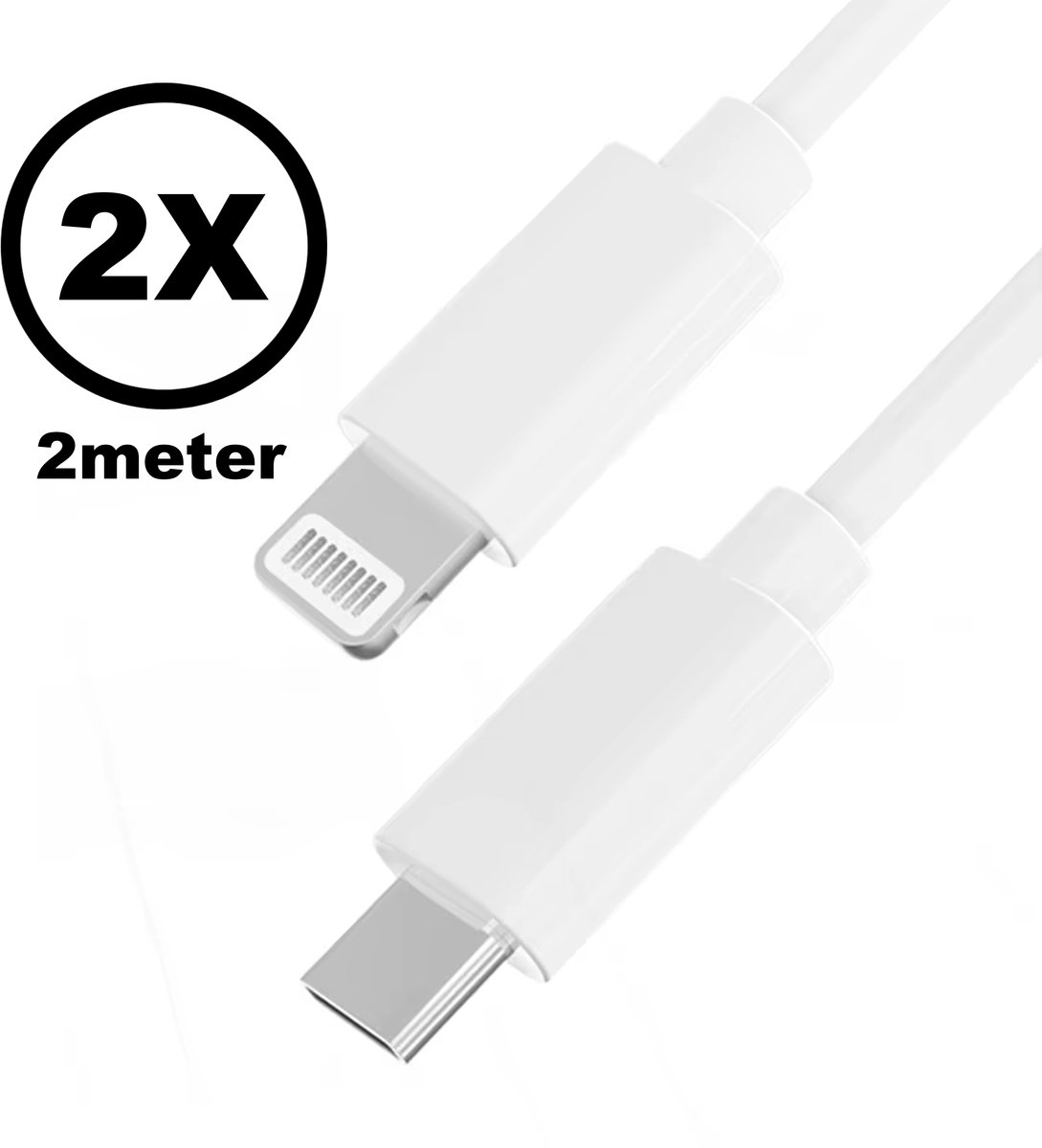 VOWLUX USB-C naar Compatible Lightning Kabel 2 Meter 2 Stuks – Geschikt voor iPhone 5/6/7/8/x/Xr/11/12/13/14/Plus/Pro/Promax/Mini Oplaadkabel – Snelladen & Data – Wit