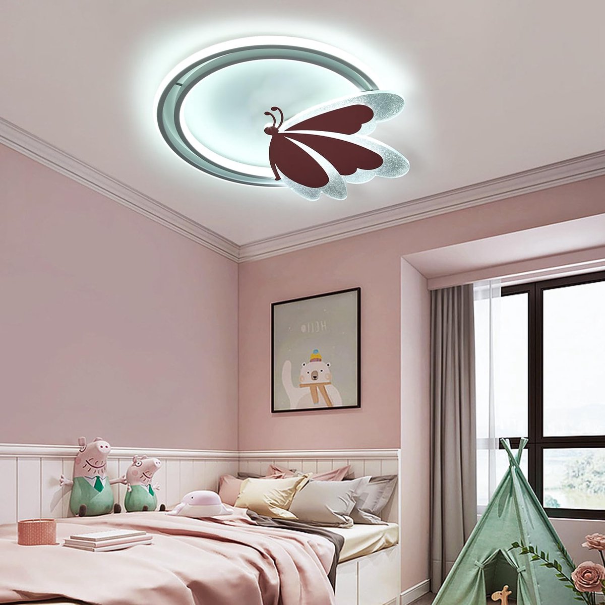 Epochglo LED Plafondlamp Modern voor Kinderkamer & Slaapkamer - Vlinder Design (48cm) - Wit met Acryl Vlindervleugels - 48W 4800LM - Dimbaar (3000K-6500K) - Plafonnière met Afstandsbediening, Nachtlampje & Timer