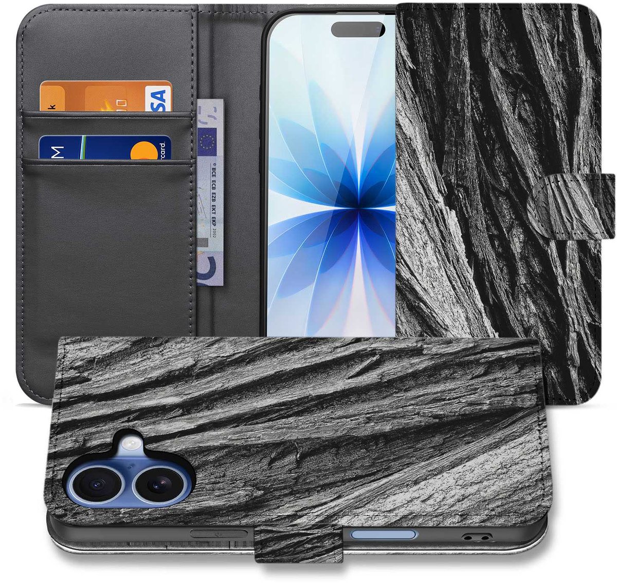 Telefoonhoesje iPhone 17 Boomschors Grijs Rustiek