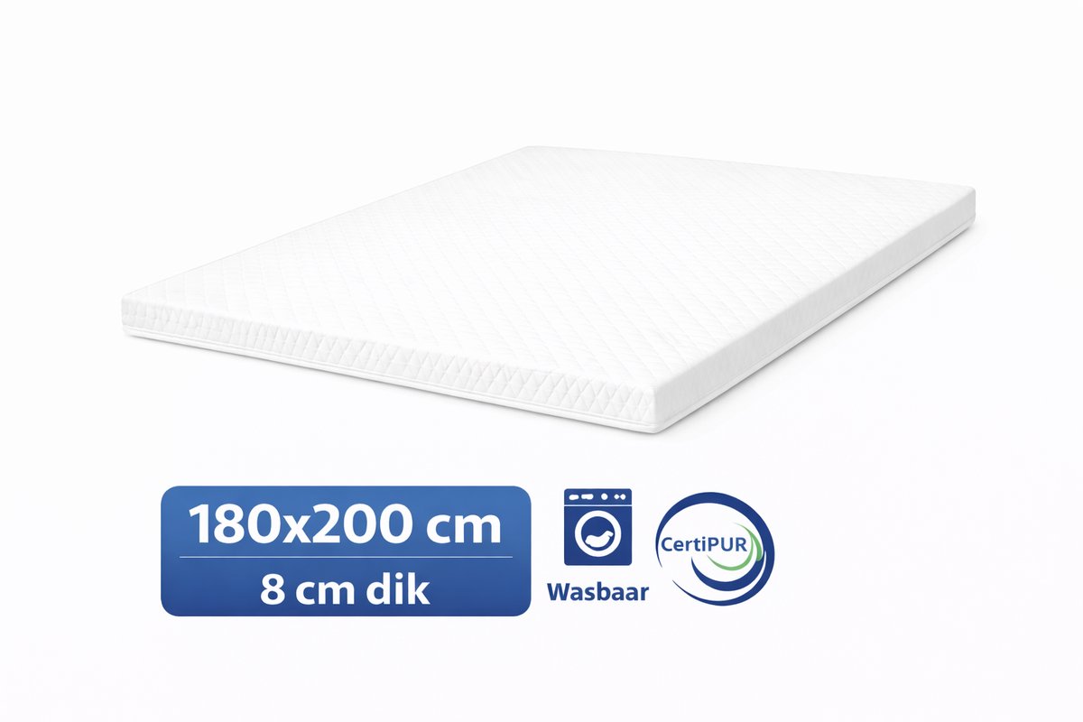 Kikishop Topdekmatras 180x200 – 8 cm HR Koudschuim – Afritsbaar & Wasbaar – CertiPUR® Gecertificeerd – Medium Hardheid – Comfort Matrastopper