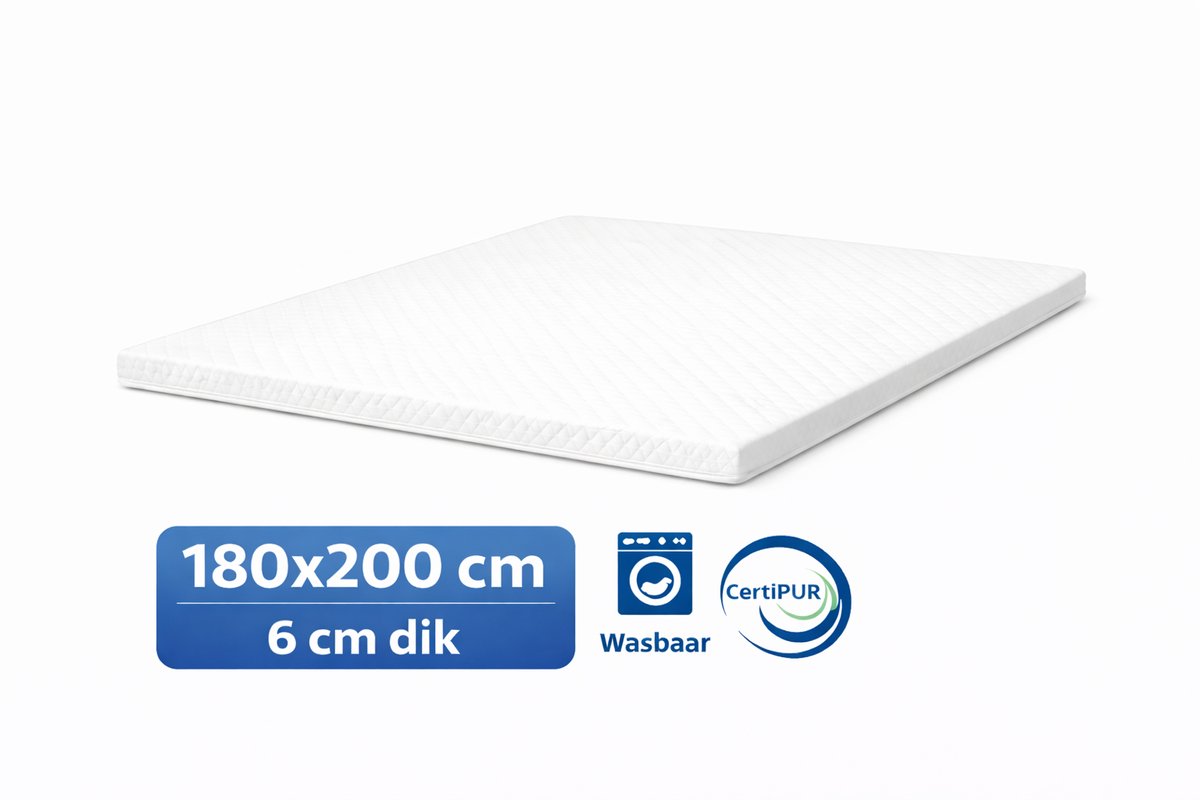 Kikishop Topdekmatras 180x200 – 6 cm HR Koudschuim – Afritsbaar & Wasbaar – CertiPUR® Gecertificeerd – Medium Hardheid – Comfort Matrastopper