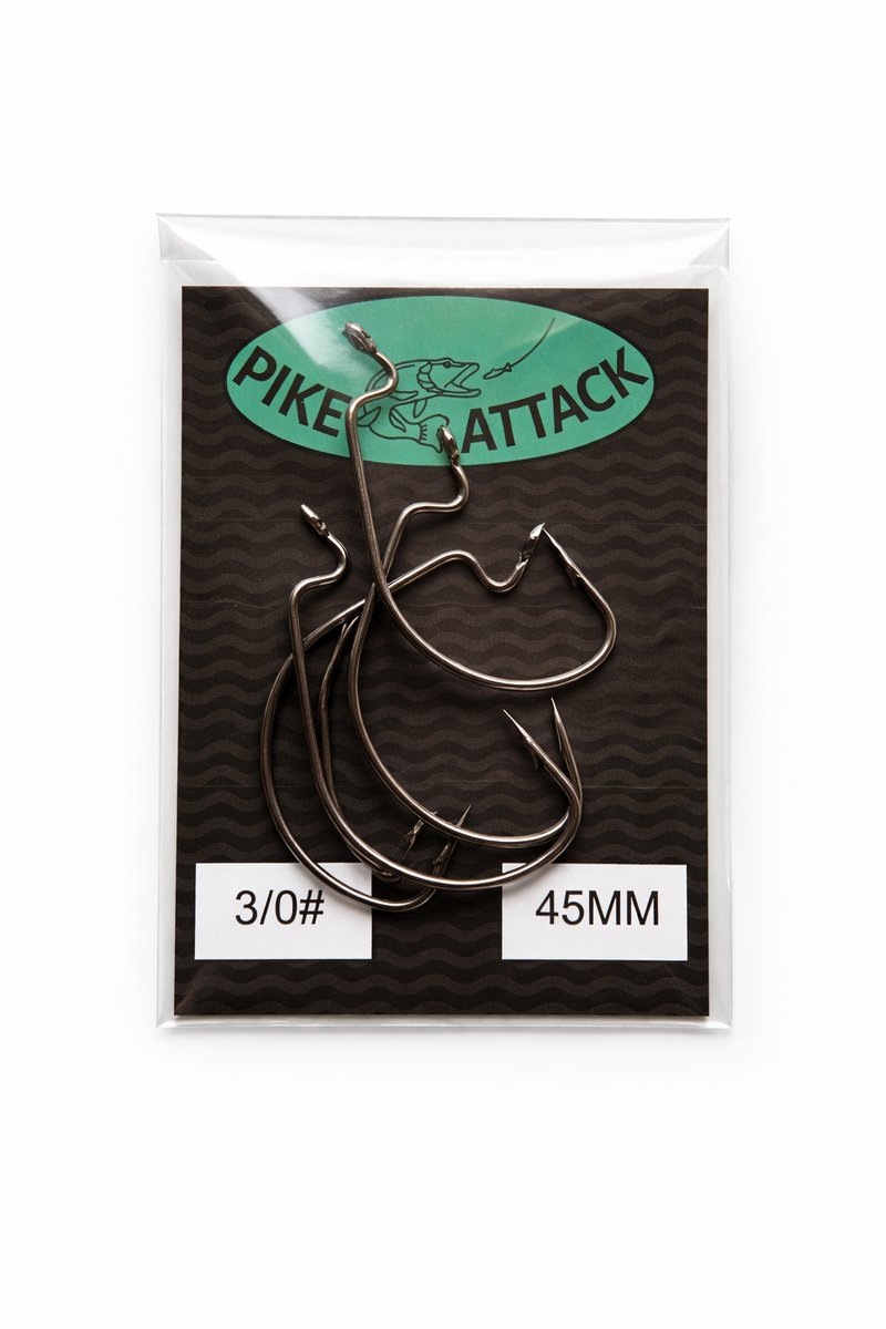 PikeAttack-ofsethaak-wormhaak-weedleshaak-vishaak-size 3/0#- 45mm