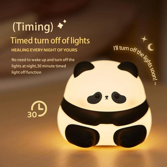 Kindernachtlampje met pandadesign, warm wit licht, met timer van 15/30 minuten, werkt op batterijen, geschikt voor slaapkamers en studentenkamers. van Lunaoo — afbeelding 2