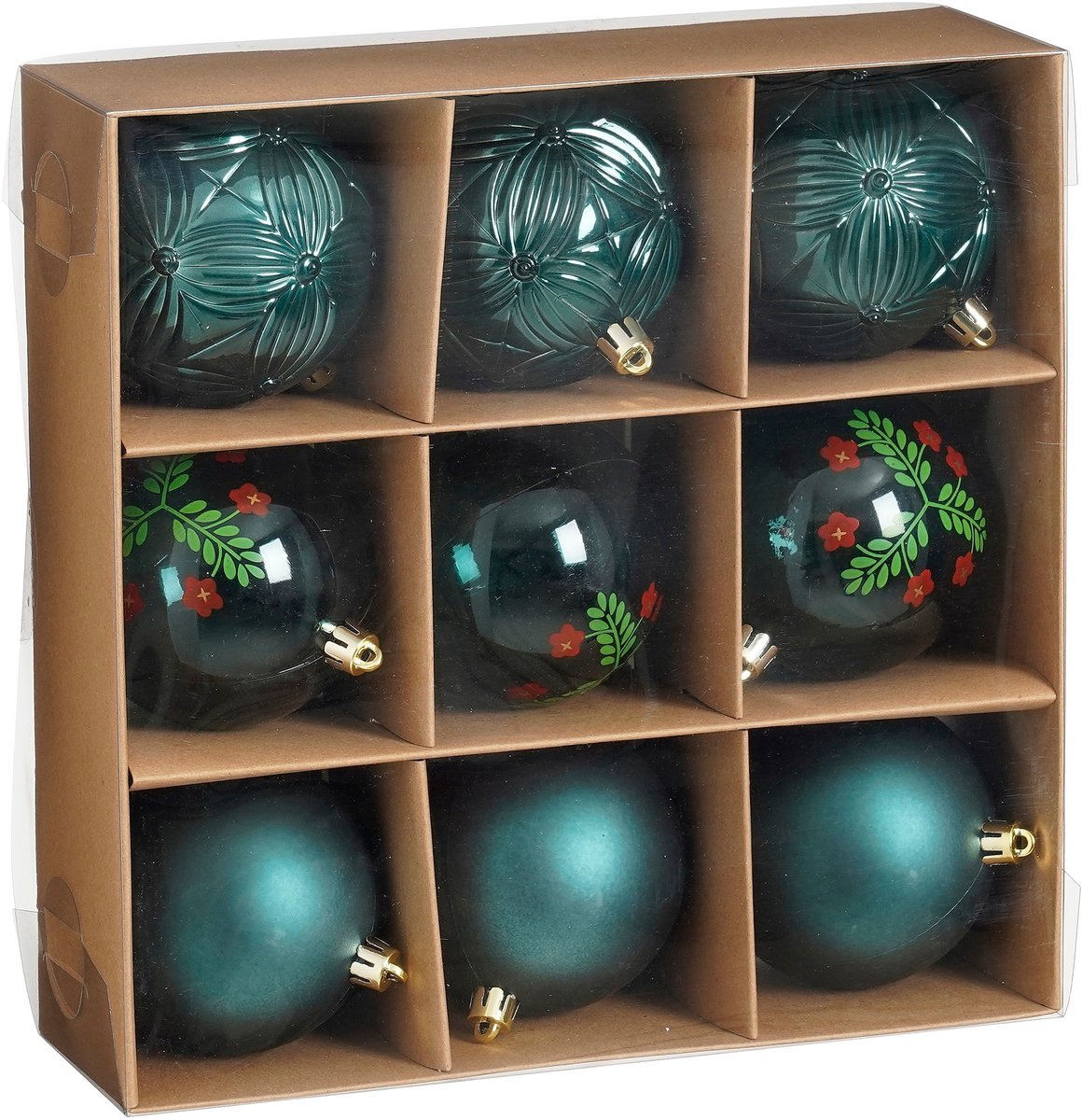 Christmas Baubles Set - 9 Pieces - Ø8 cm - Shatterproof - Green