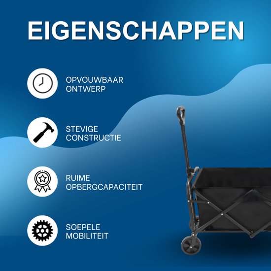 Opvouwbare Bolderkar - Bolderwagen - Voor strand, tuin en camping - Met wielen en duwstang - Zwart van Merkloos — afbeelding 2