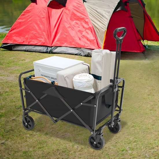 Opvouwbare Bolderkar - Bolderwagen - Voor strand, tuin en camping - Met wielen en duwstang - Zwart van Merkloos — afbeelding 5