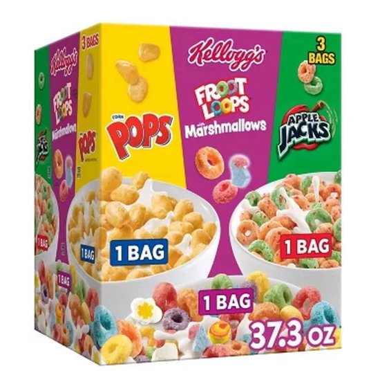 Kellogg’s Variety Pack Ontbijtgranen – Assortiment – 3 bags - Froot Loops Marshmallows/Pops/Apple Jack- 1.05 KG