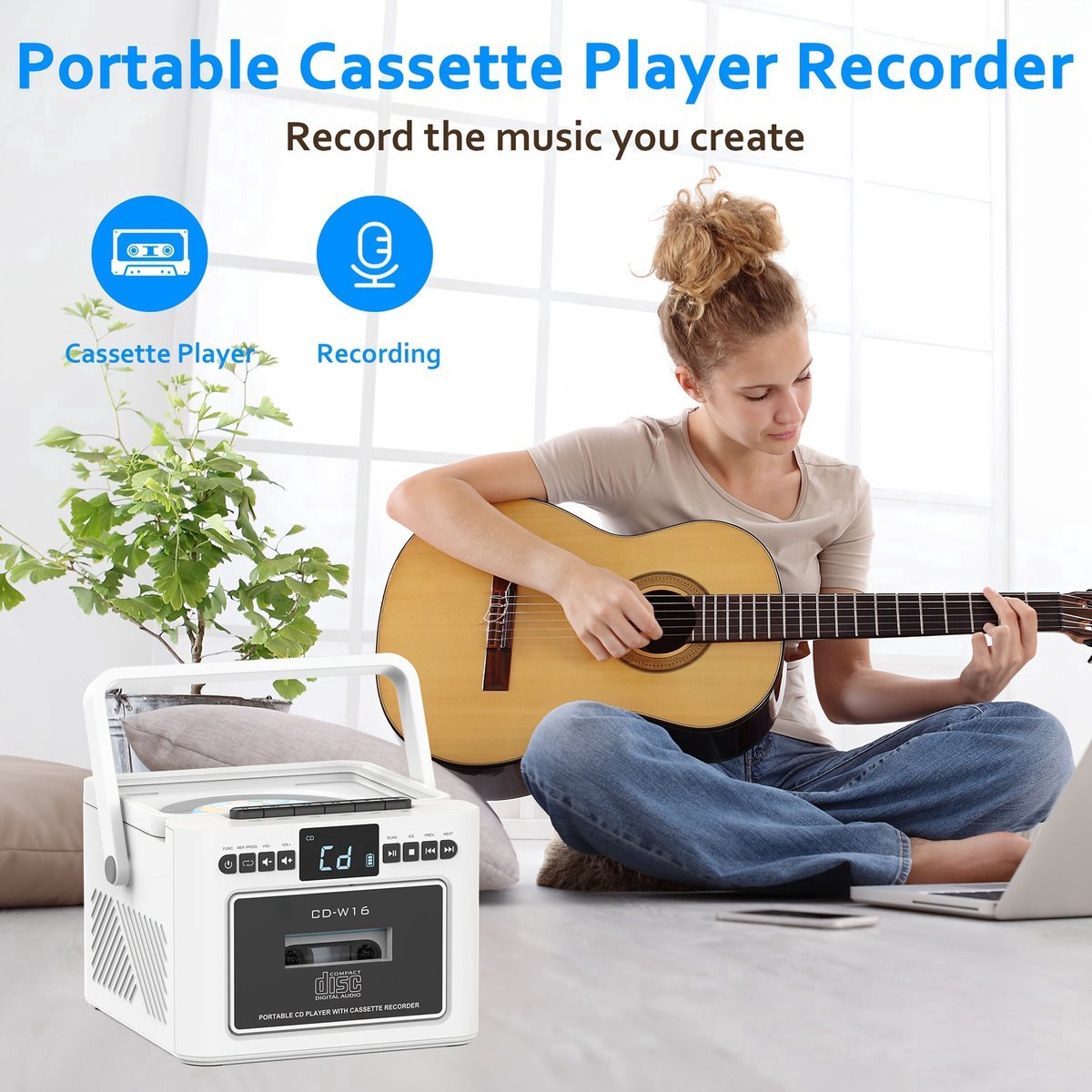 Retro CD-Cassette Boombox - 5W Stereo, Radio & USB thumbnail 4