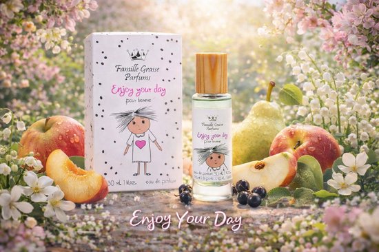 Franse Dames Parfum - Enjoy your day - Eau de Parfum - een heerlijk geur voor jonge dames - met Perzik - Roos - Amber - Bergamot + gratis parfumverstuiver