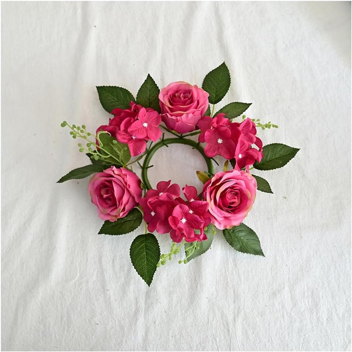 Decoratieve Bloemen Kaarsenring voor Tafel, Bruiloft en Feest – Kunstkrans voor Stompkaars