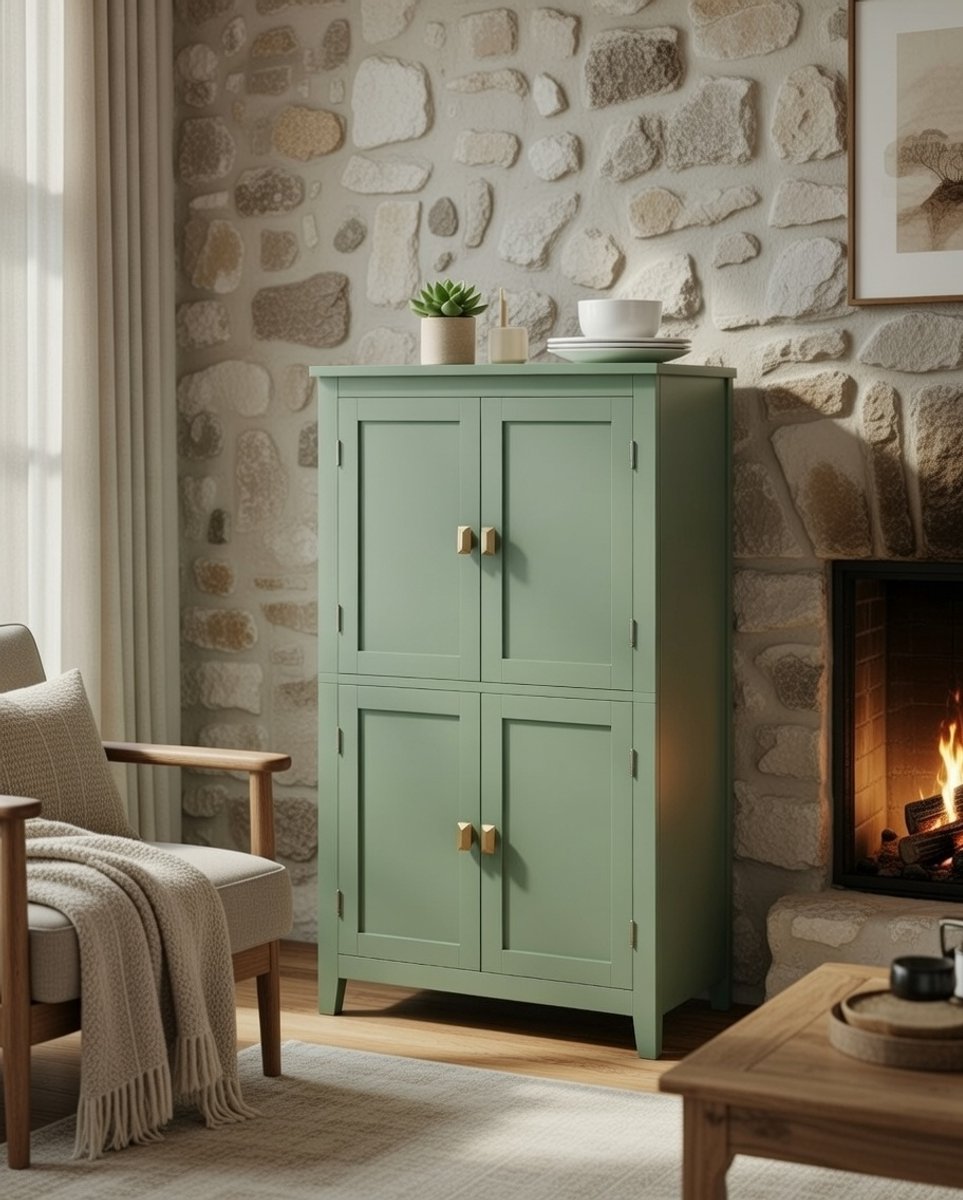 Badkamerkast 4 Deuren met Verstelbare Planken – Forest Green – Opbergkast voor Badkamer, Keuken en Woonkamer – House&Garden