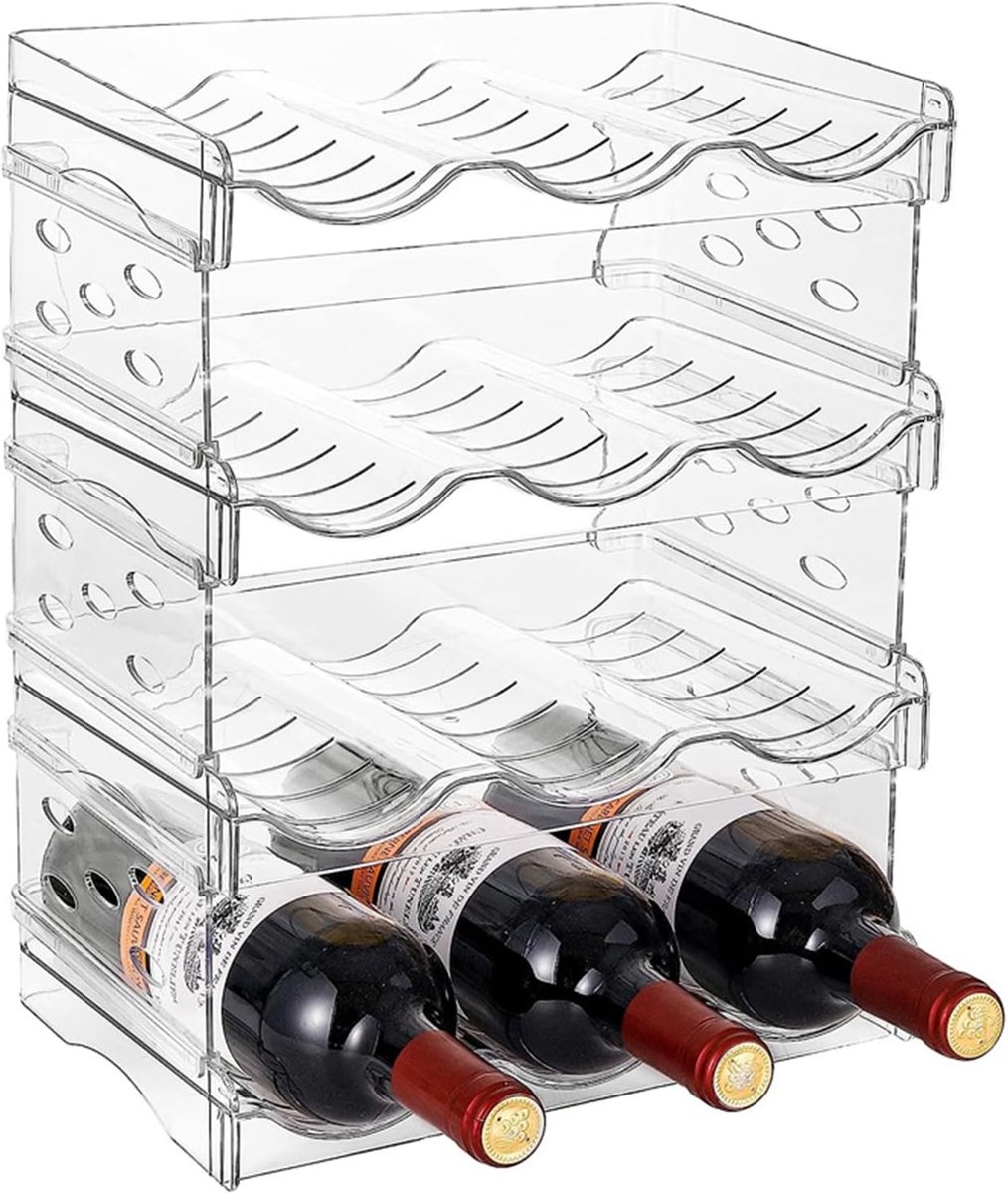 Famanu - Flessenrek set van 4 flessenorganizer voor 12 flessen koelkast en kast