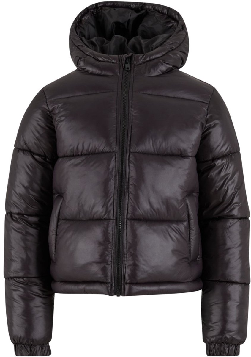 Urban Classics Shiny Puffer with hood Kinder Jacket Kids 122/128 Zwart
