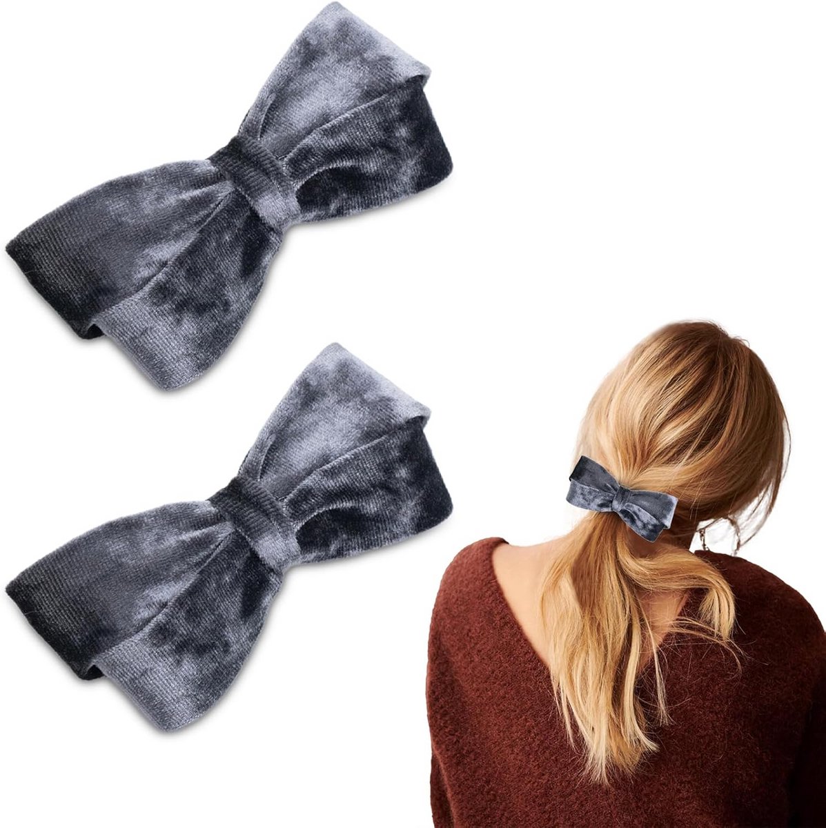 Set van 2 Elegante Grote Velours Strik Haarspeldjes voor Dames Frans Model