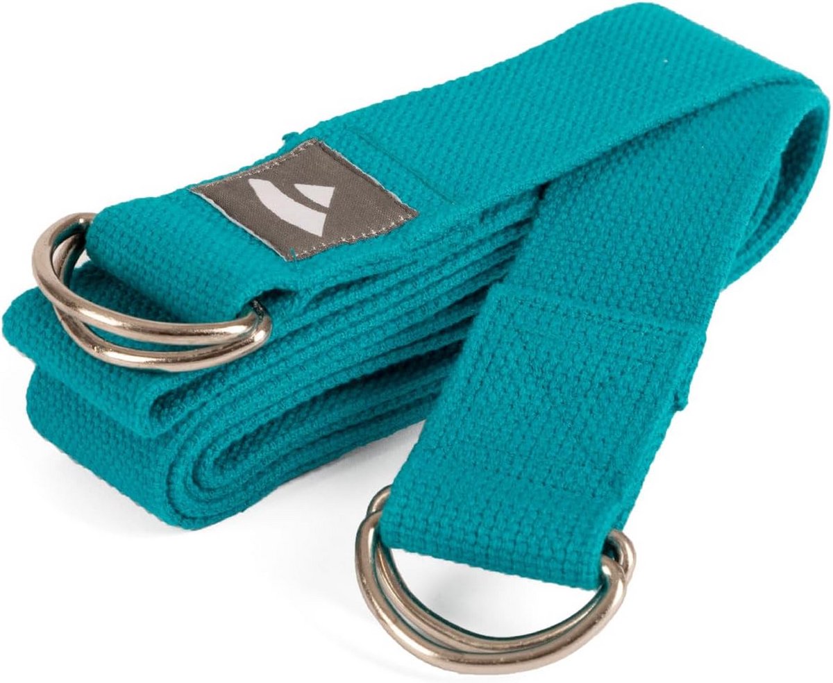 2-in-1 Yogagordel Katoen 2 m × 38 mm met Metalen Ringen - Transporthulp en Yogamatdraagriem (Petrol)