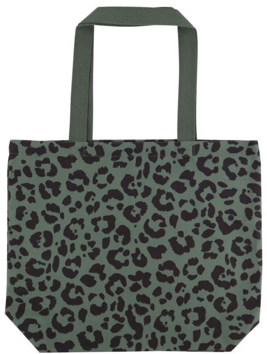 Katoenen tas met Jaguarprint - Jaguar Tote Bag - Schoudertas met Dierenprint Donkergroen - 46 x 40 + 12 cm