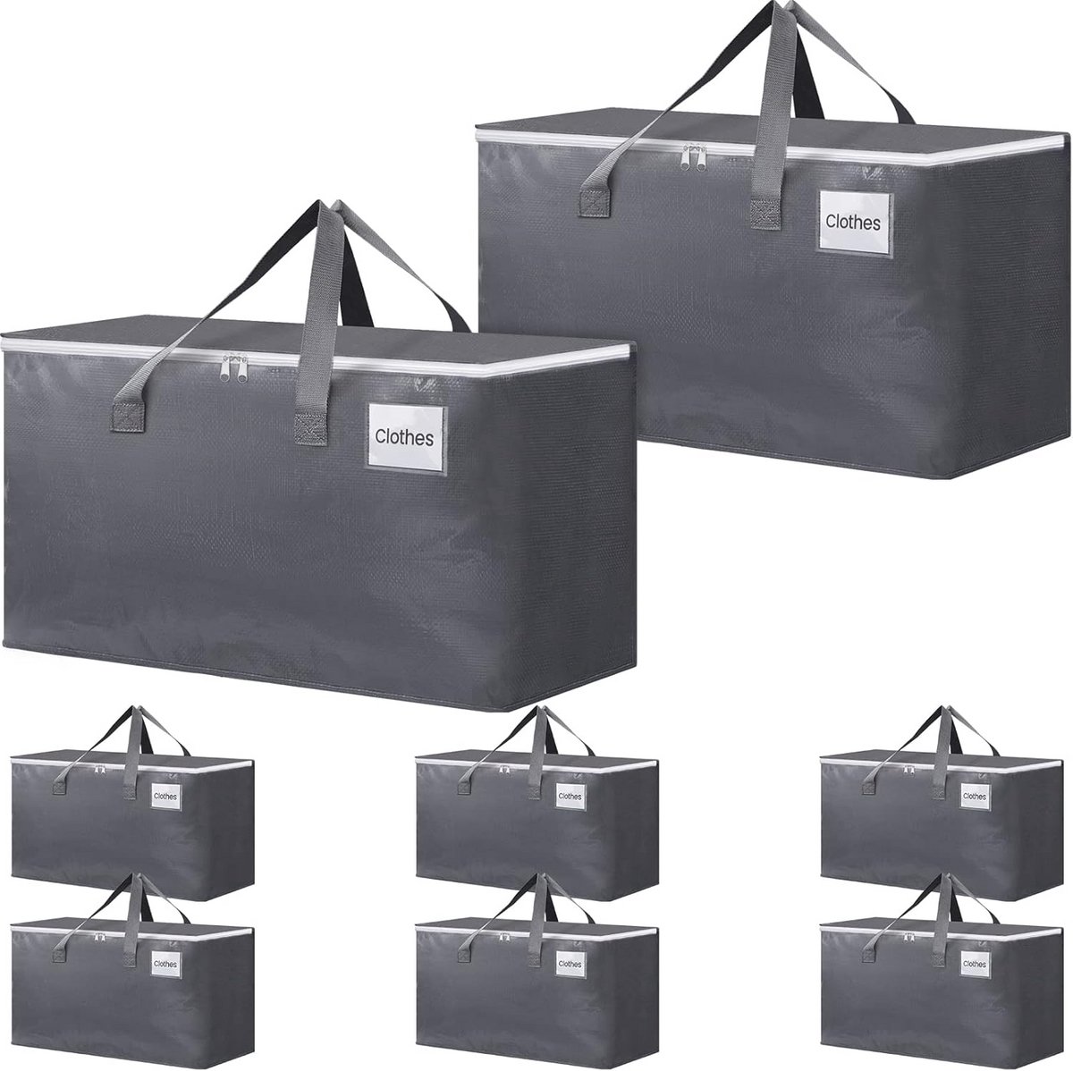 Opbergzakken 93 liter - 8 stuks, zacht nylon, met rits en handgrepen, inklapbaar